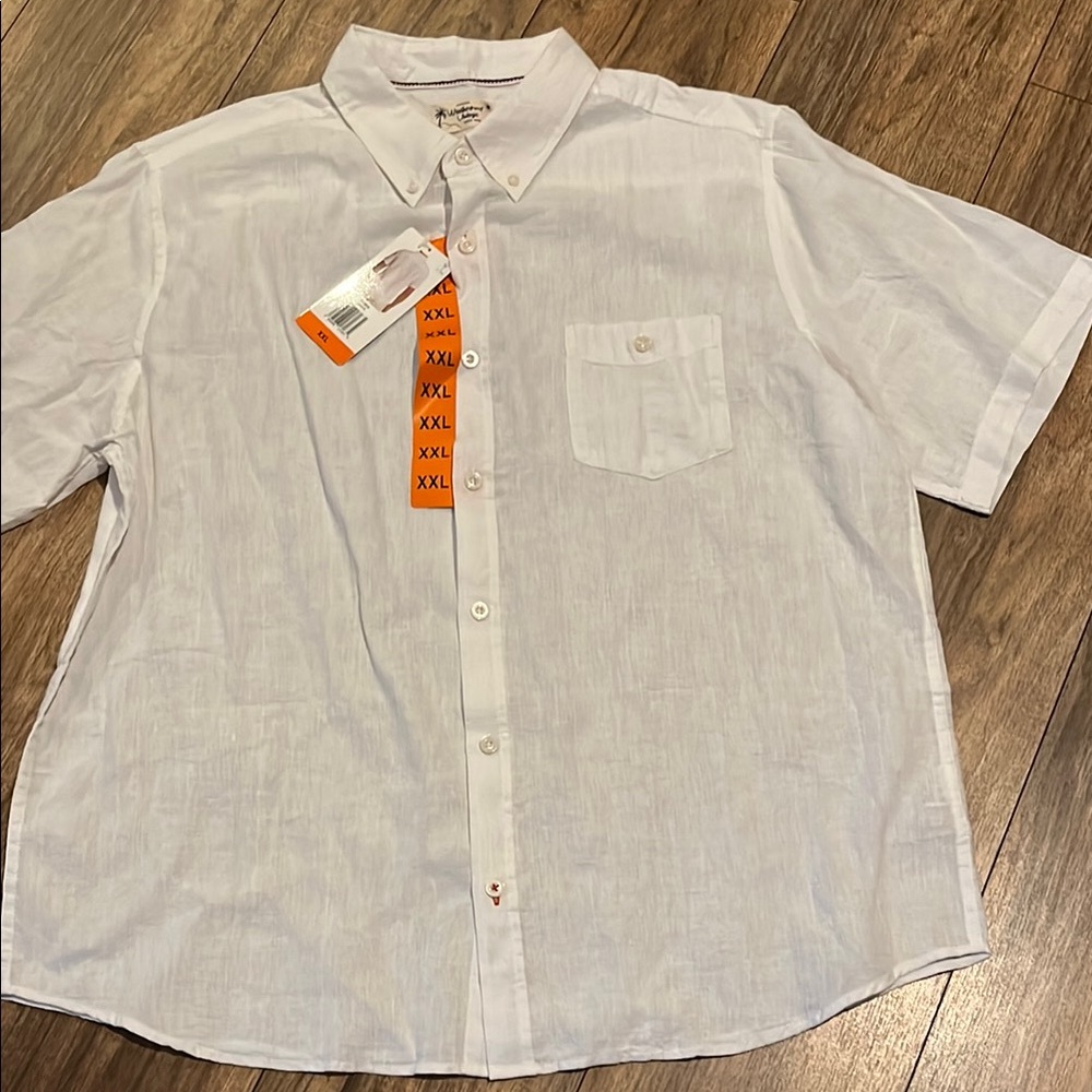 White Casual Button Down Shirt with Mandarin Collar